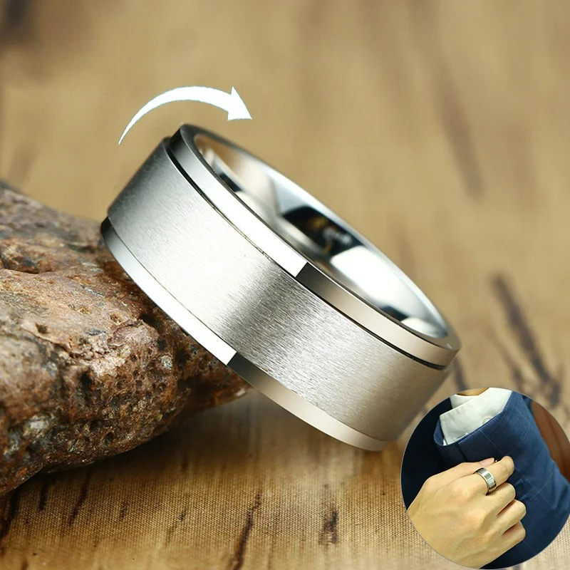 Anillo de Hombre Anti-Estrés Giratorio plata