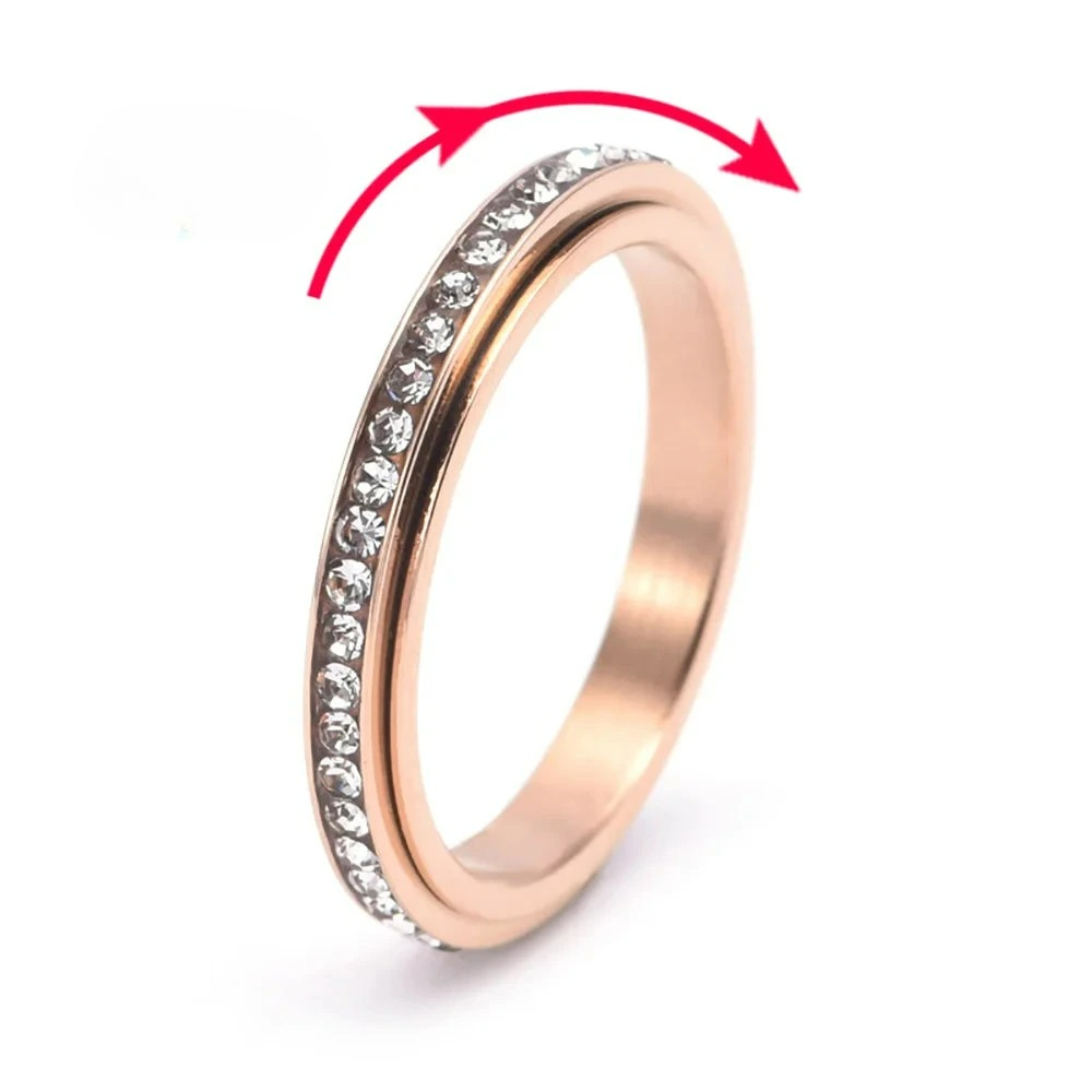 Anillo Giratorio Anti-Estrés con Circonio oro rosa
