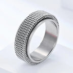 Bague anti-stress rotative à motif torsadé argent
