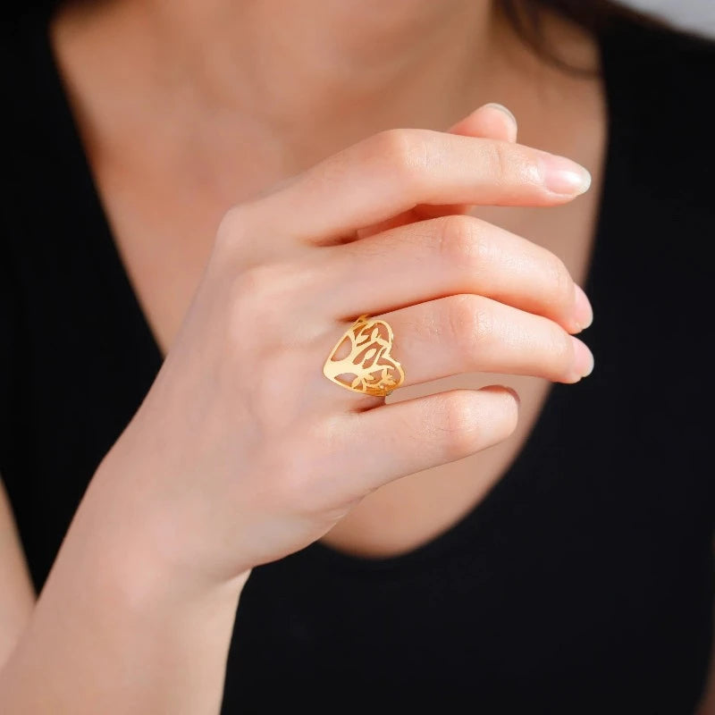 Anillo Árbol de la Vida Mujer Anillo Corazón sello oro