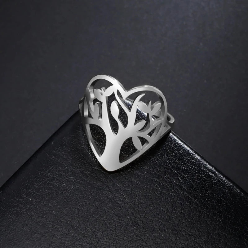 Anillo Árbol de la Vida Mujer Anillo Corazón plata