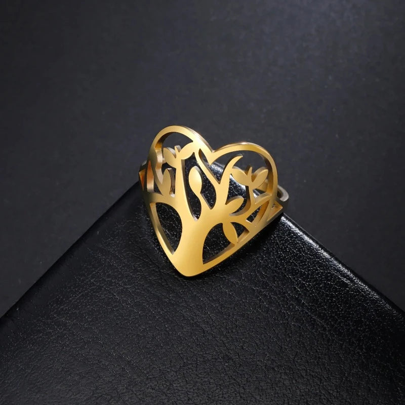 Anillo Árbol de la Vida Mujer Anillo Corazón oro