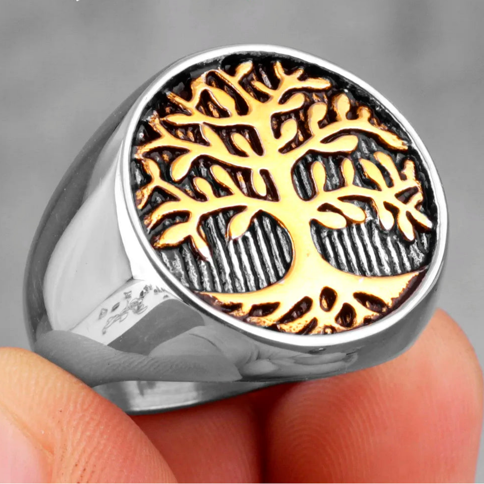 Anillo Árbol de la Vida para Hombre oro y plata