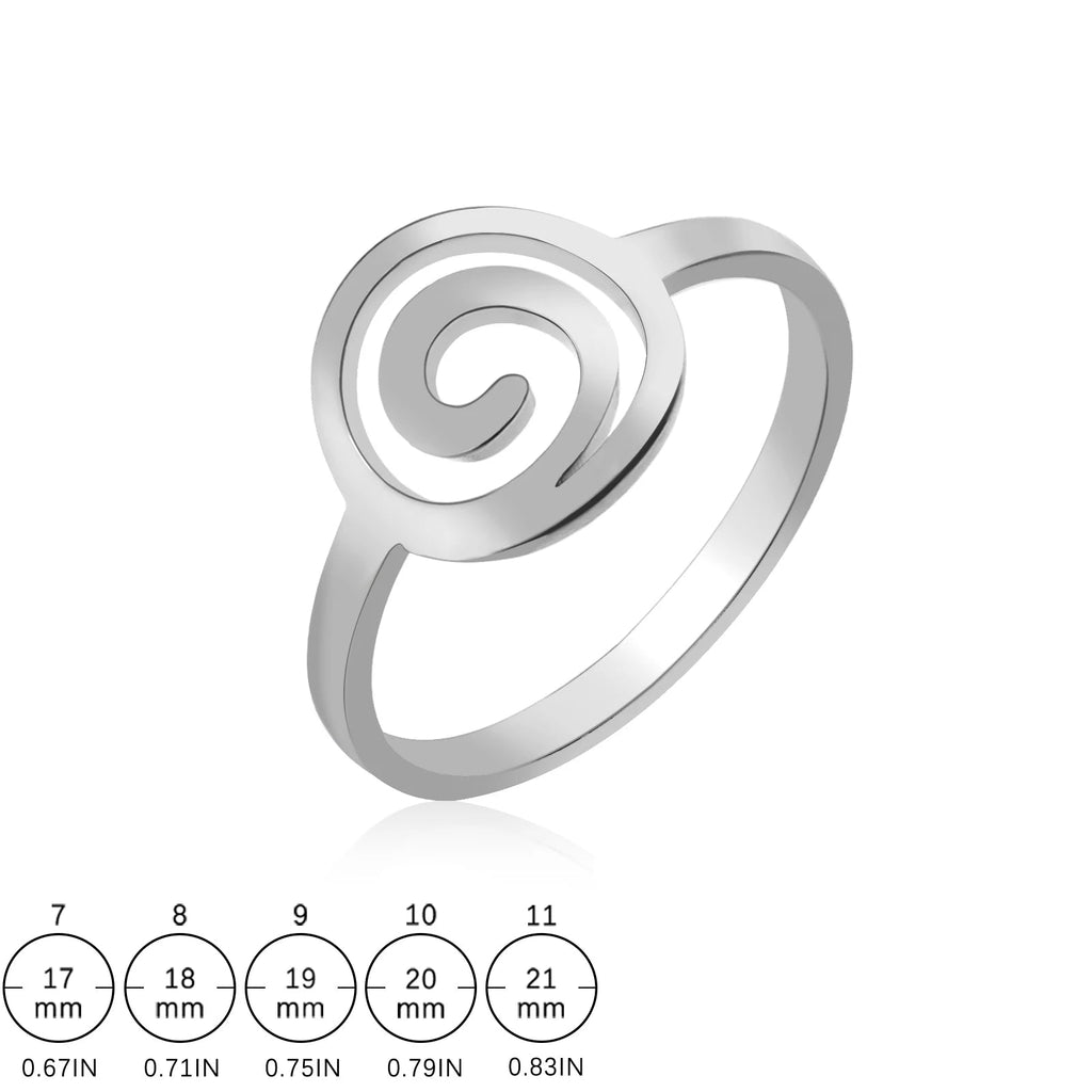Anillo de diseño en espiral para mujer de plata redondo
