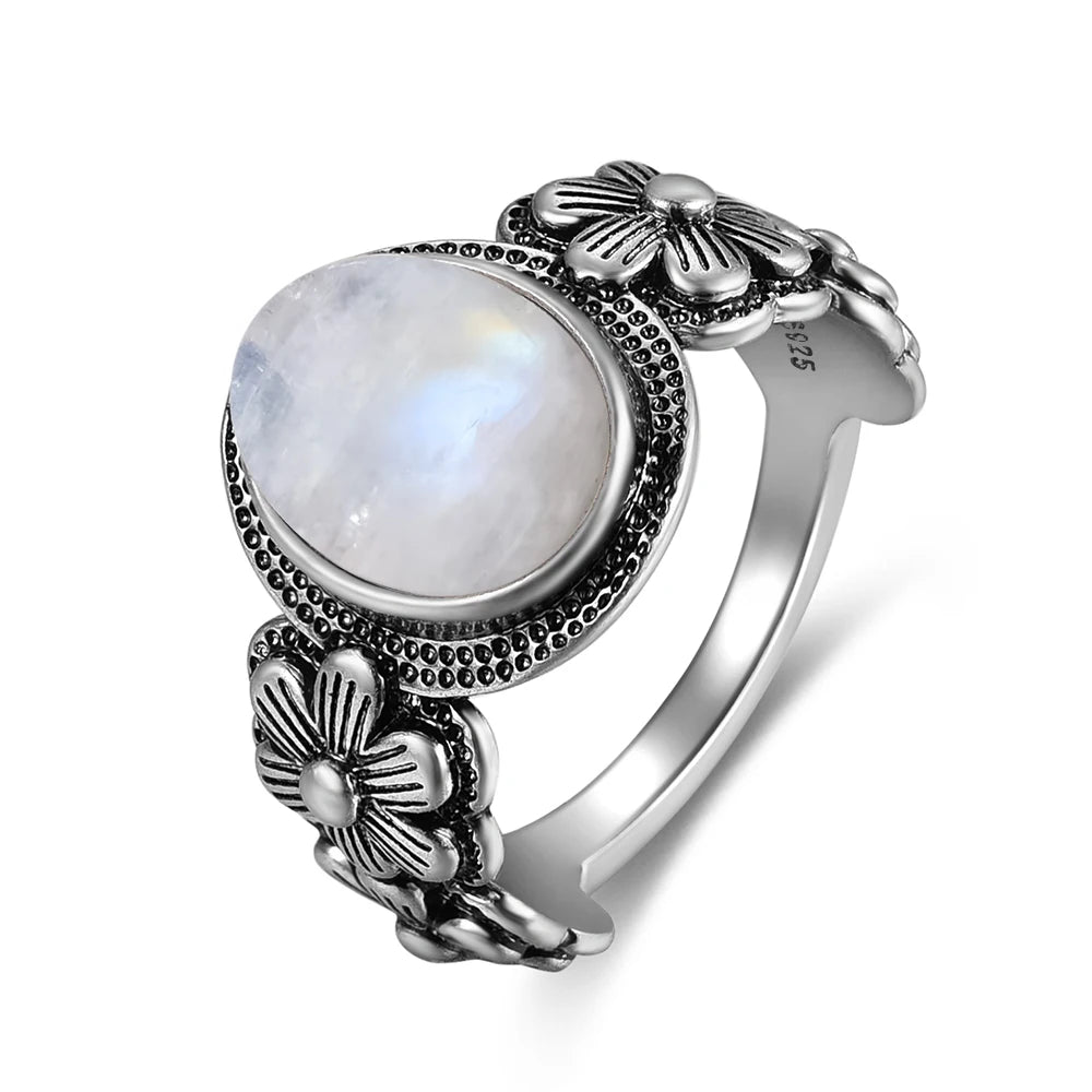 Anillo con Anillo Floral Piedra de Luna