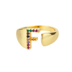 Anillo ancho personalizado con inicial arcoíris f