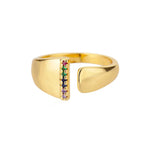 Anillo ancho personalizado con inicial arcoíris i