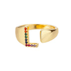 Anillo ancho personalizado con inicial arcoíris l