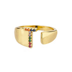 Anillo ancho personalizado con inicial arcoíris t