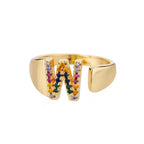 Anillo ancho personalizado con inicial arcoíris w