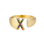 Anillo ancho personalizado con inicial arcoíris x