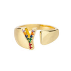 Anillo ancho personalizado con inicial arcoíris y