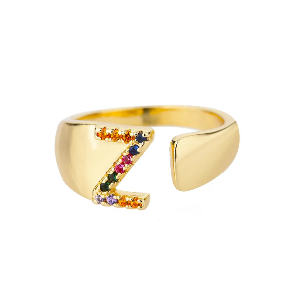 Anillo ancho personalizado con inicial arcoíris z