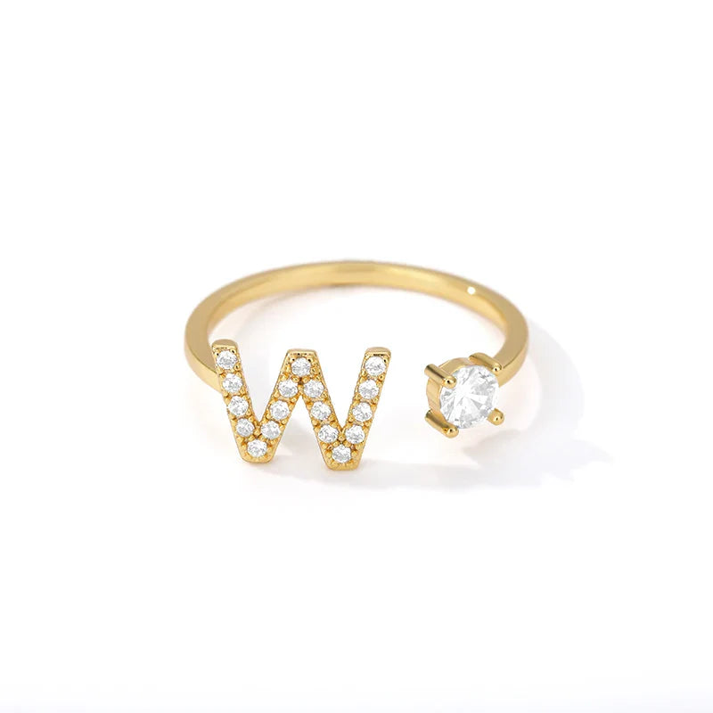 Anillo con inicial en strass para mujer - letra 