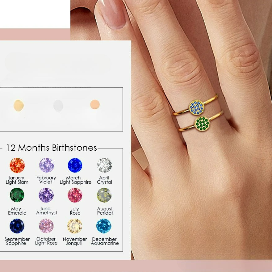 Anillo con pequeñas piedras de nacimiento redondas para mujer
