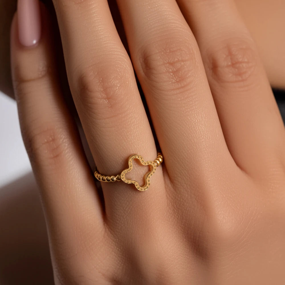 Anillo con Trébol de 4 Hojas para Mujer oro