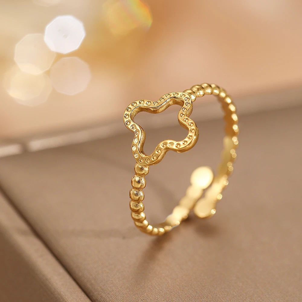 Anillo con Trébol de 4 Hojas para Mujer oro