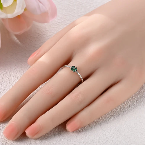 Anillo con Trébol de 4 Hojas Verde