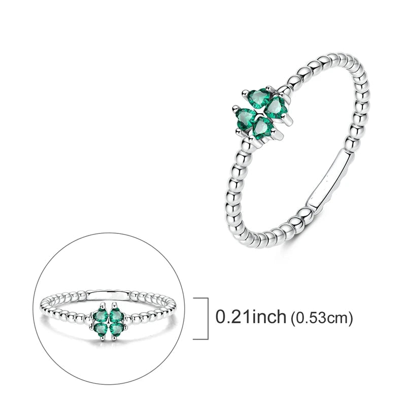 Anillo con Trébol de 4 Hojas Verde