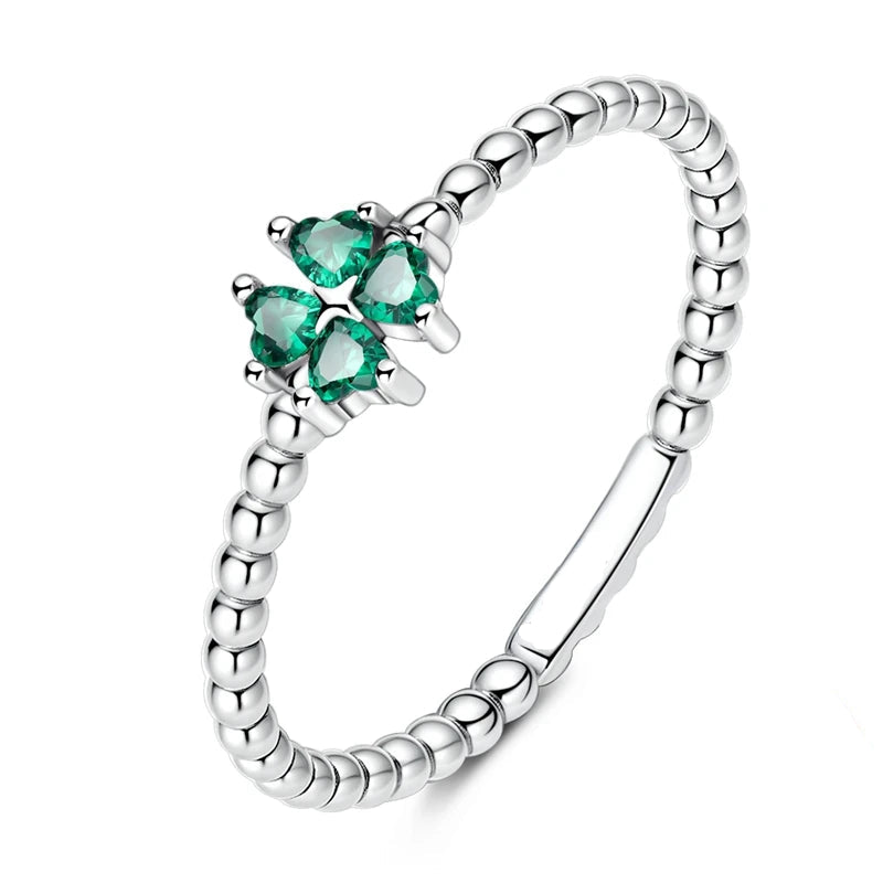 Anillo con Trébol de 4 Hojas Verde