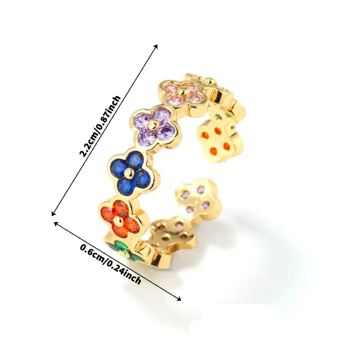 Anillo con tréboles de 4 hojas coloreados en circonio