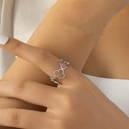 Anillo con Tréboles de 4 Hojas de la Suerte plata