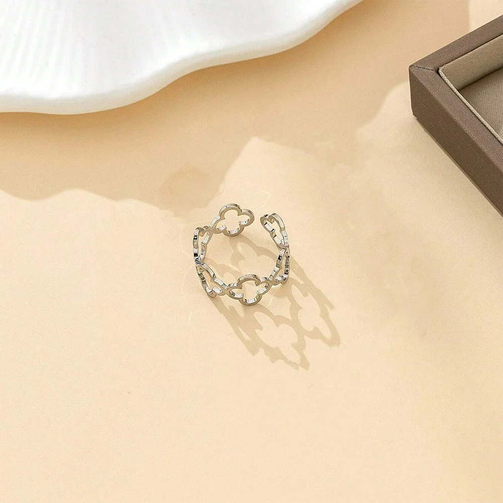 Anillo con Tréboles de 4 Hojas de la Suerte plata