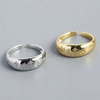 Bague bombée "constellation" croissant de lune et étoiles lot de 2 pièces