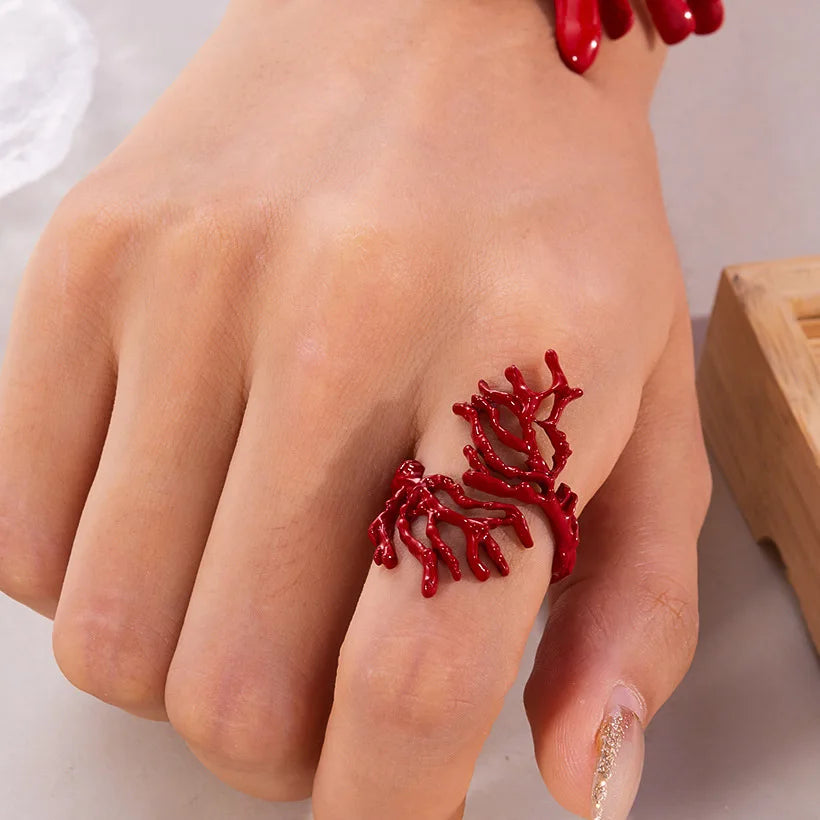 Anillo rama de coral rojo