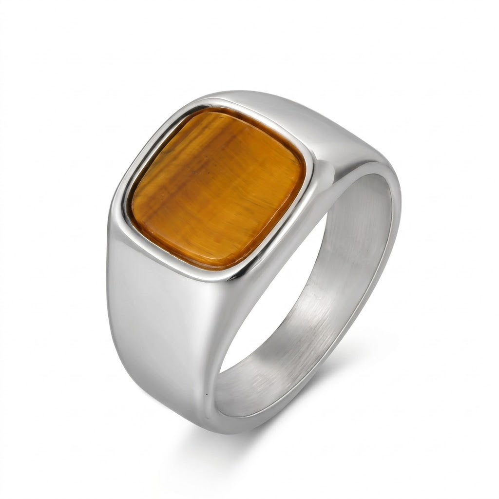 Square ring with tiger's eye stone 