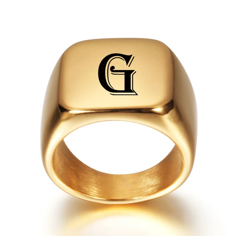 Anillo ancho para hombre personalizado con inicial g