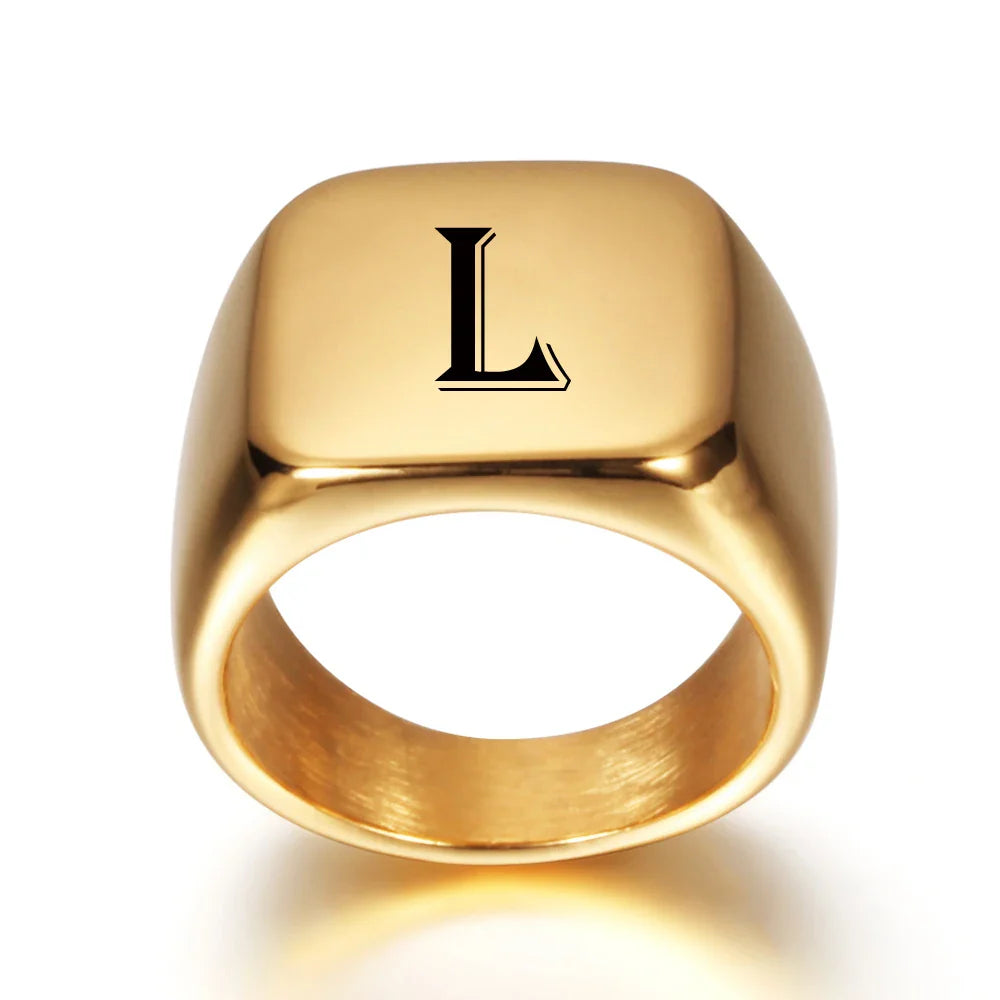 Anillo ancho para hombre personalizado con inicial l