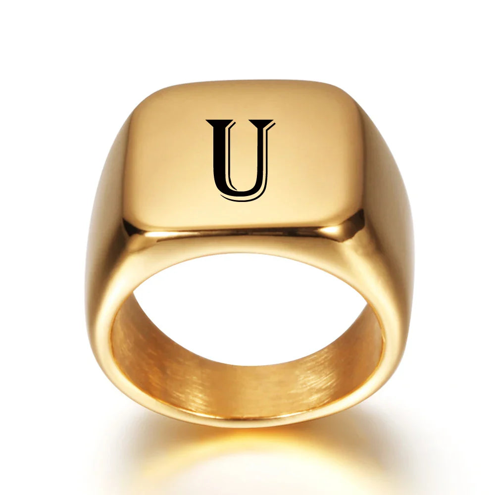 Anillo ancho para hombre personalizado con inicial u