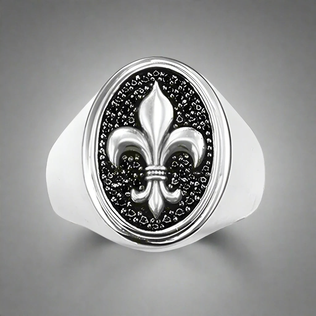 Anillo de sello Flor de Lis de Plata