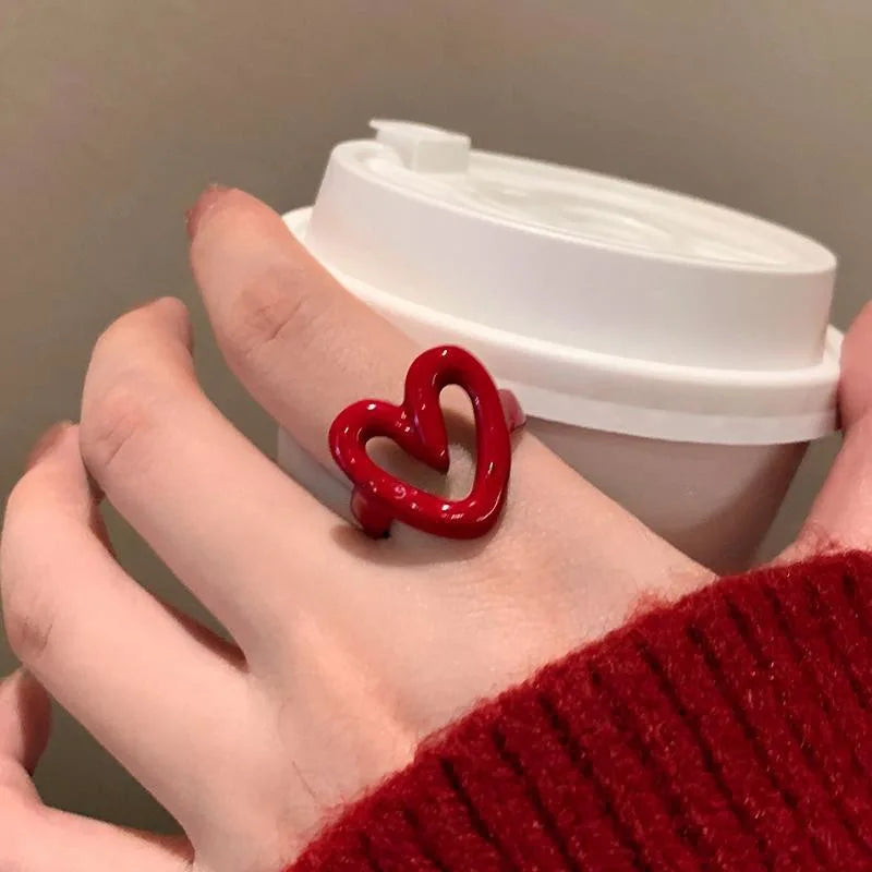 Anillo corazón esmaltado rojo