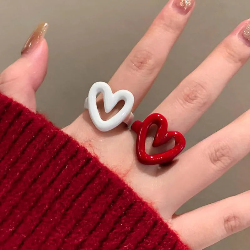 Anillo corazón esmaltado blanco