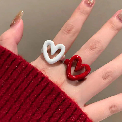 Anillo corazón esmaltado blanco