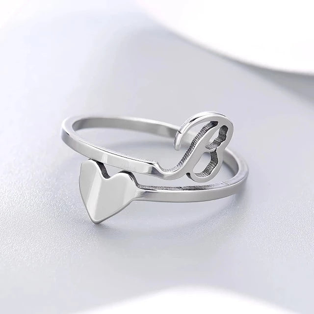 Anillo Corazón Inicial Plata B