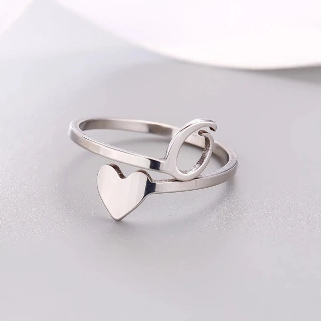 Anillo Corazón Inicial Plata O