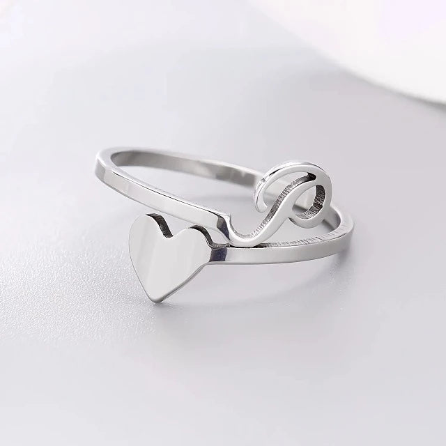 Anillo Corazón Inicial Plata P