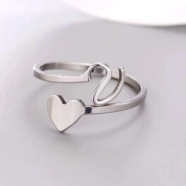Anillo Corazón Inicial Plata V
