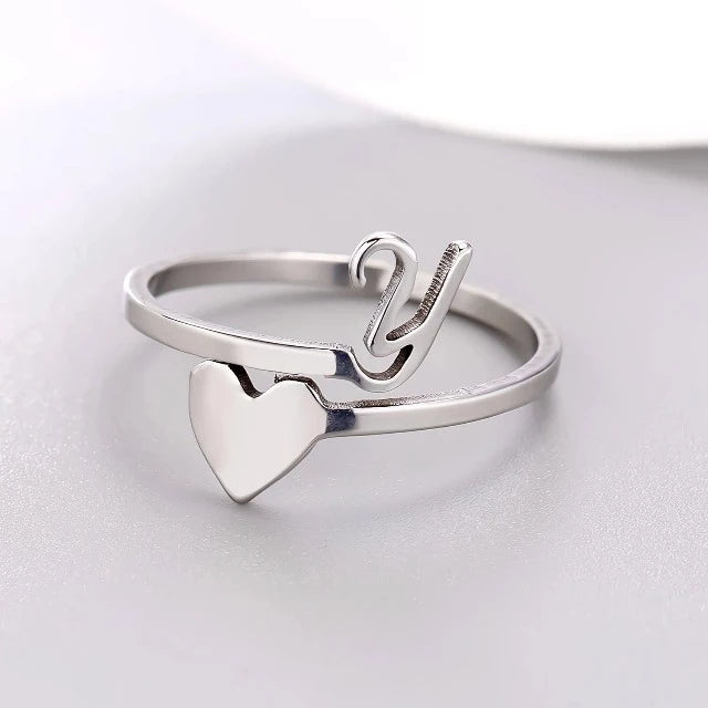 Anillo Corazón Inicial Plata Y