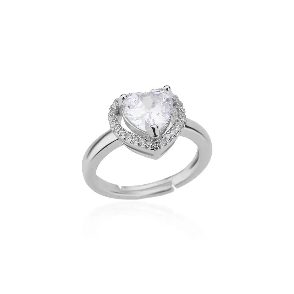 Anillo corazón brillante de plata