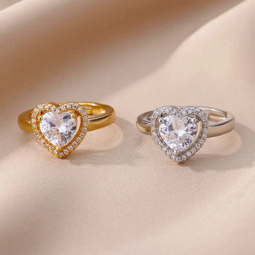 Anillo corazón brillante de plata