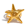 Anillo de concha con estrella de mar dorada para mujer