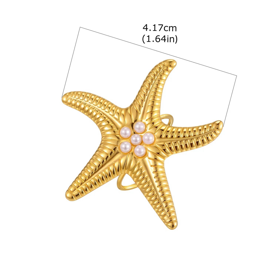 Anillo de concha y estrella de mar dorada