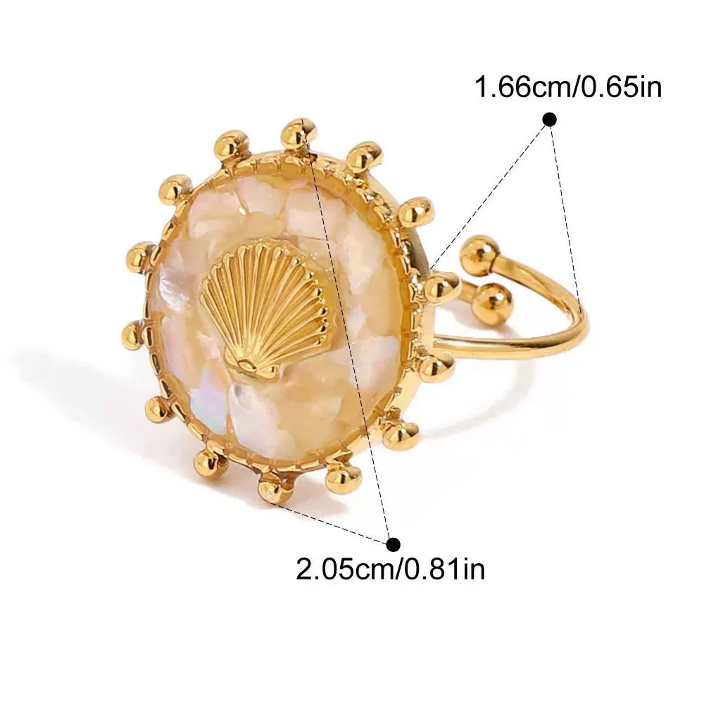 Anillo de concha redondo estilo boho