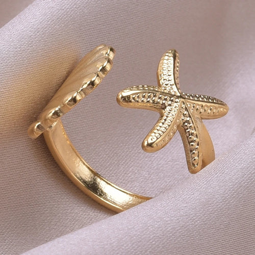 Anillo Conchas Estrella de Mar y Vieira de oro