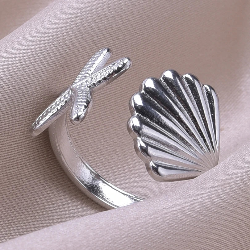 Anillo Conchas Estrella de Mar y Vieira de plata