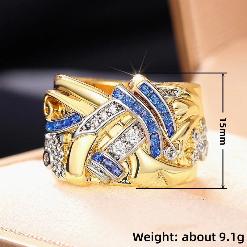 Anillo color oro vintage con circonio 